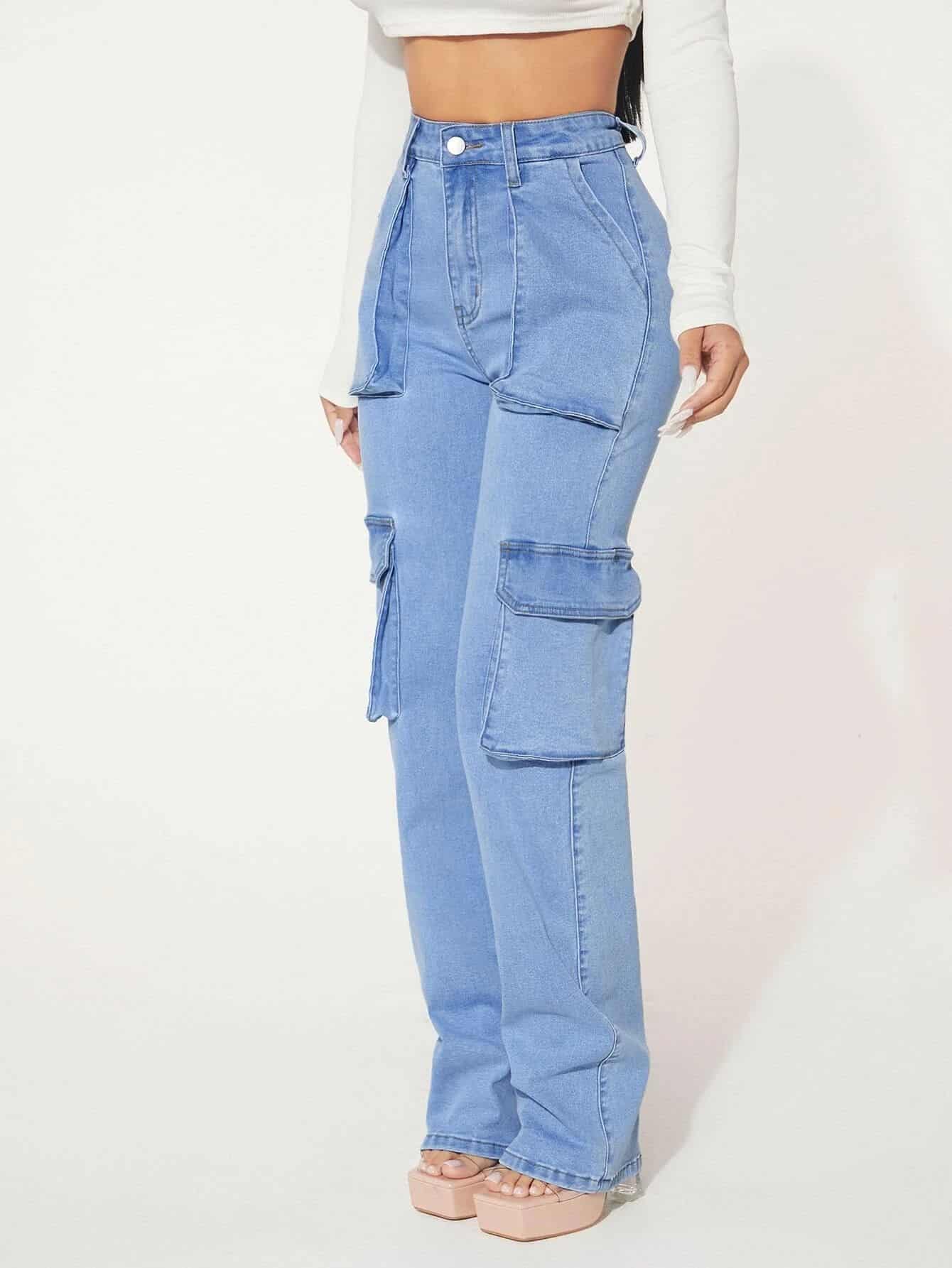 Wholesale Jeans Women Women Flap Pocket Cargo Jeans